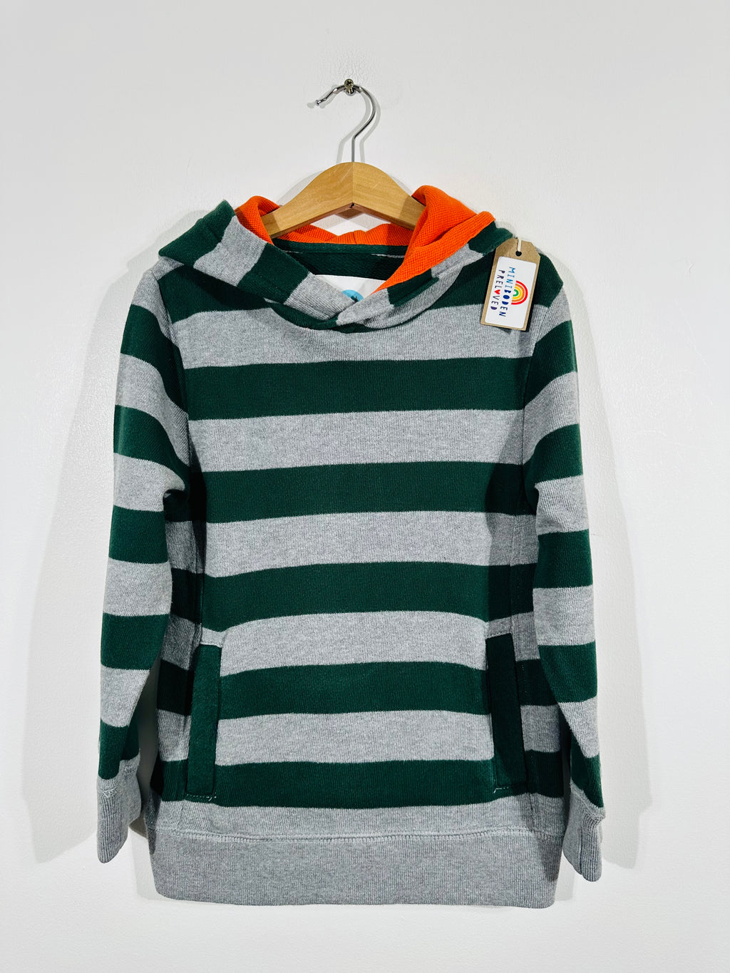 Soft Green & Grey Striped Hoodie (6-7 Years)