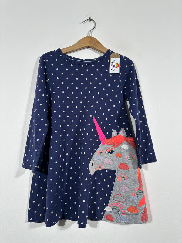 Navy Spotted Applique Unicorn Dress (3-4 Years)