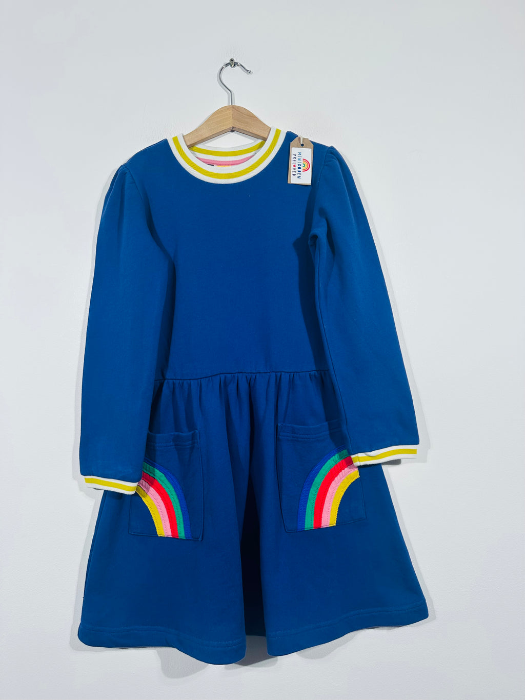 Blue Jumper Dress With Rainbow Trim (7-8 Years)