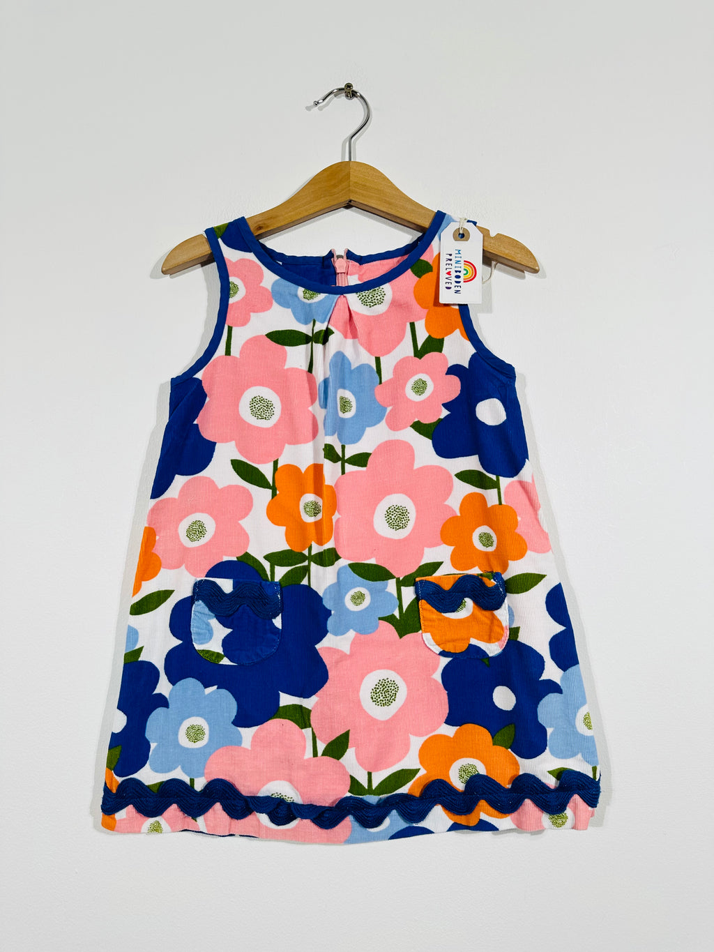 Pretty Orange & Blue Floral Cord Pinafore Dress (2-3 Years)