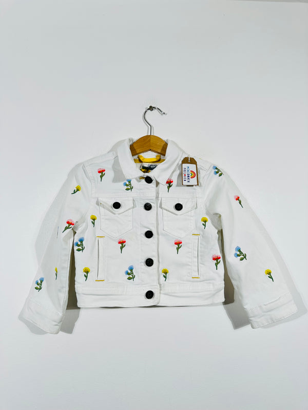 Embroidered Flowers White Denim Jacket (3-4 Years)