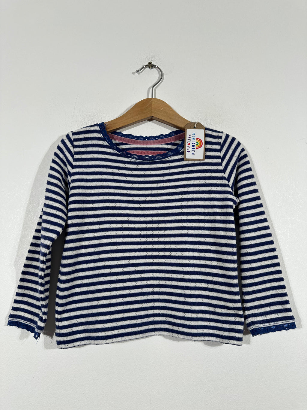 Navy & White Stripy Pointelle Top (3-4 Years)