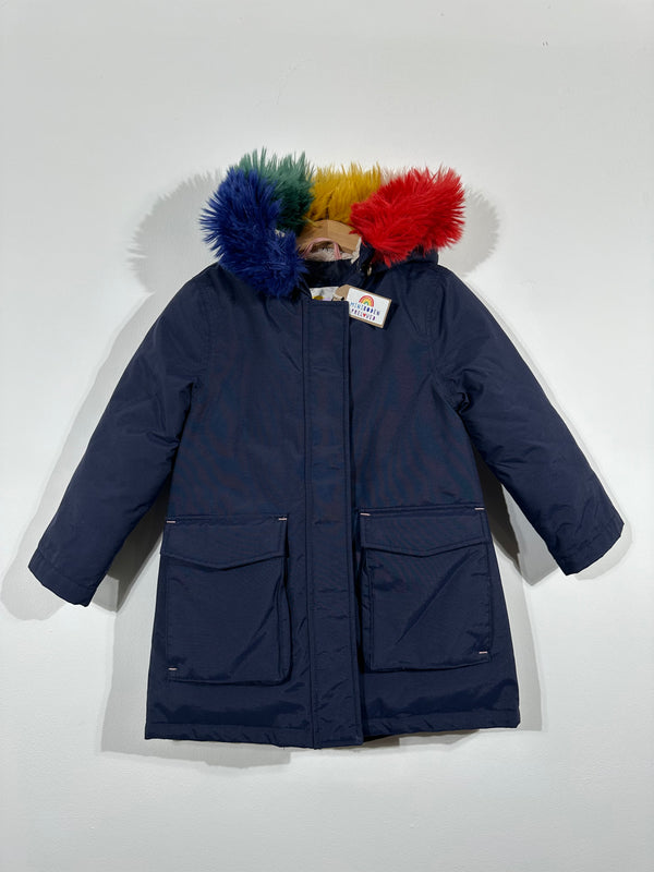 Navy Parka Coat With Rainbow Fur Trim (4-5 Years)