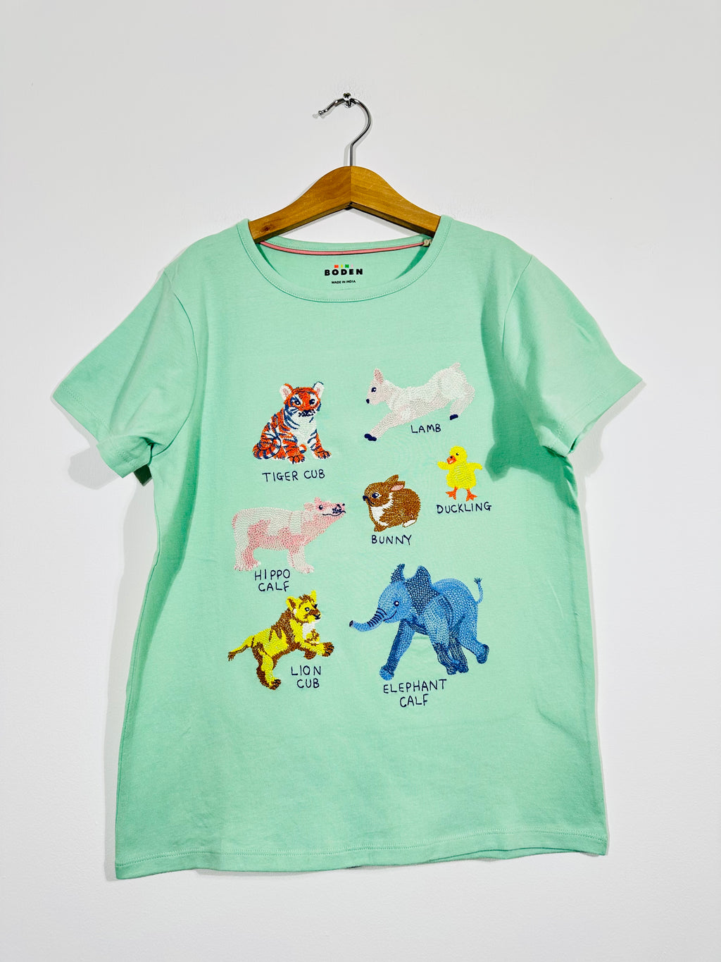Embroidered Baby Animals Mint Tee (Age 3-4)