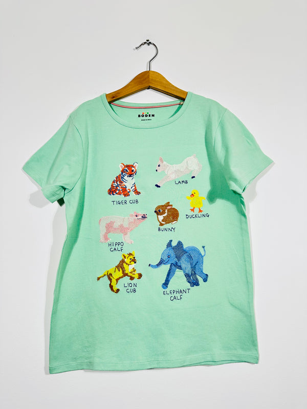 Embroidered Baby Animals Mint Tee (Age 11-12)