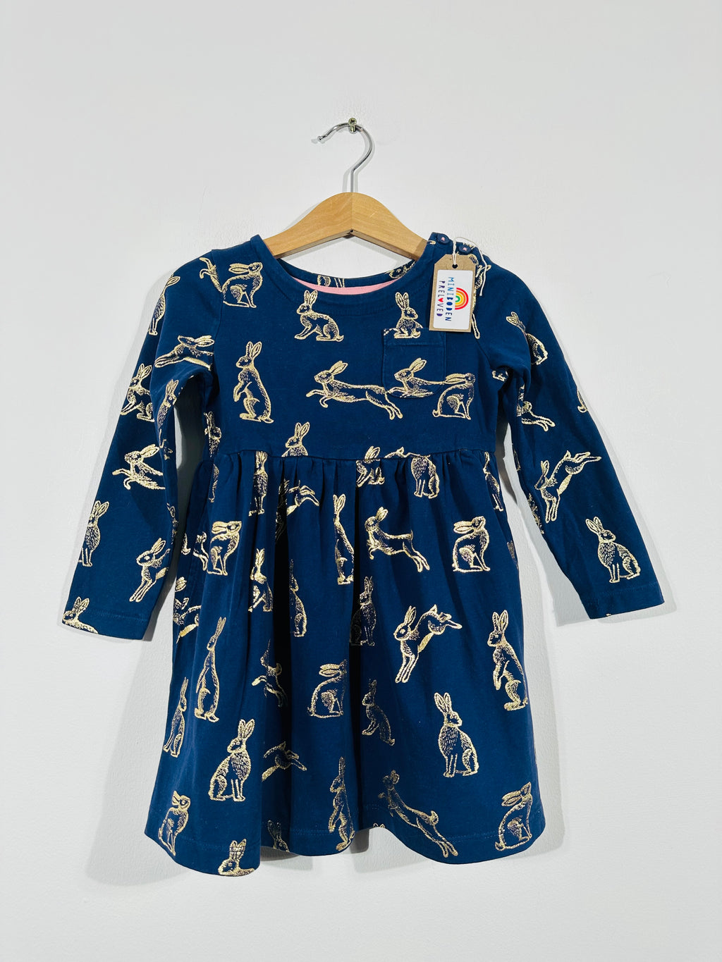 Gold Rabbit Print Midnight Blue Dress (2-3 Years)