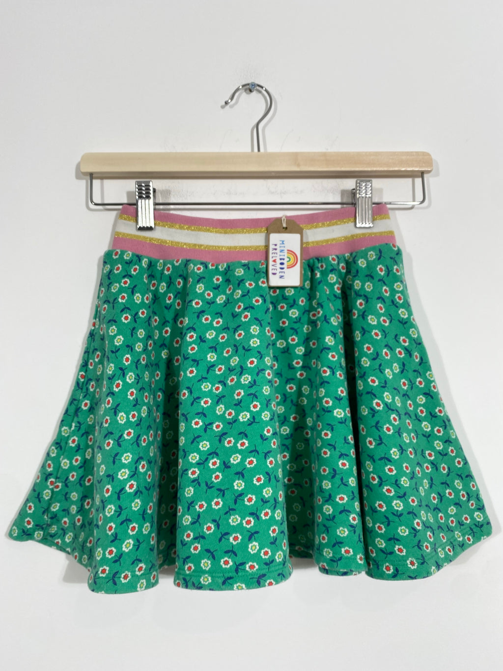 Vibrant Green Floral Print Thick Cotton Skirt (8-9 Years)