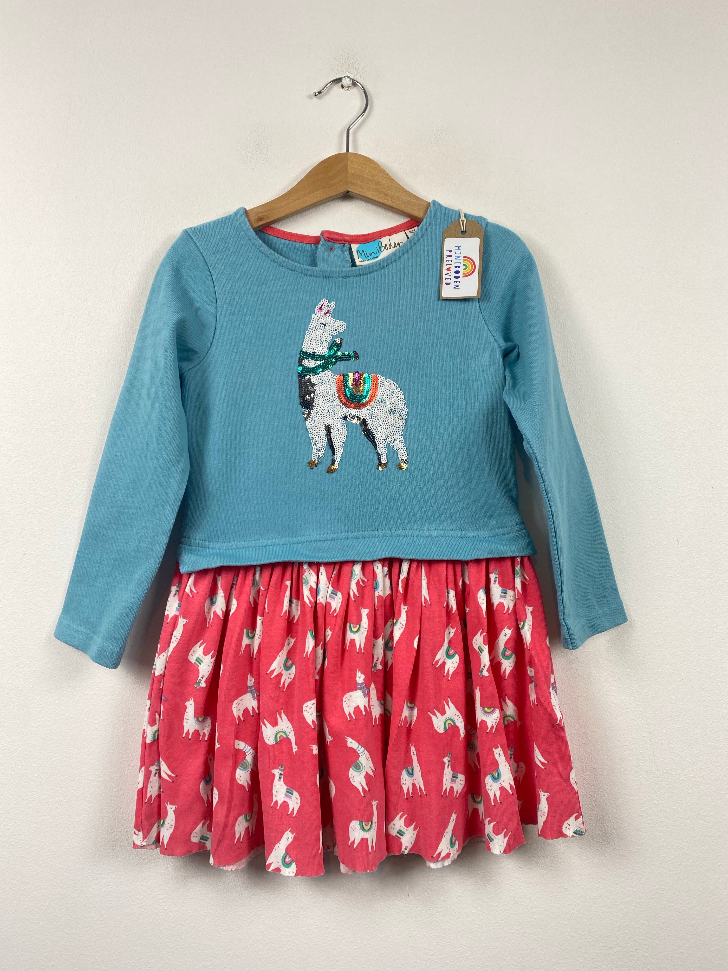 mini boden llama dress Mini Boden Striped Llama Applique Velour Dress