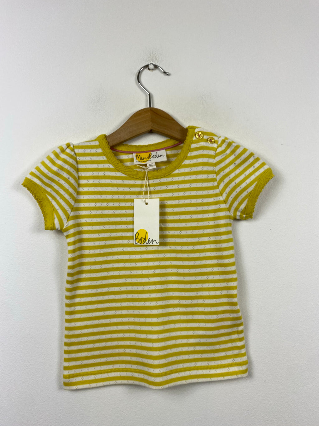 NEW Yellow & White Stripy Short Sleeved Pointelle Top (2-3 Years)