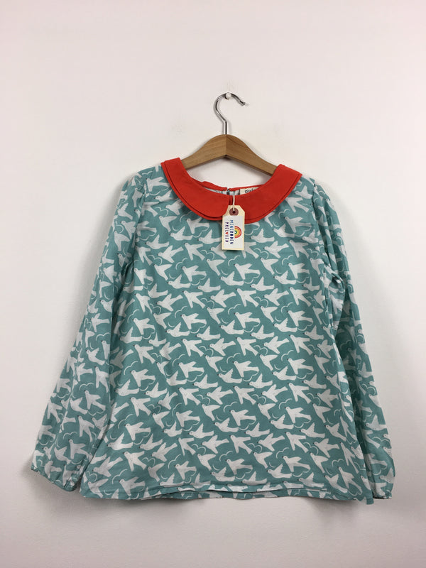 Mini Boden Preloved | Blue Swallow Print Blouse (11-12 Years)