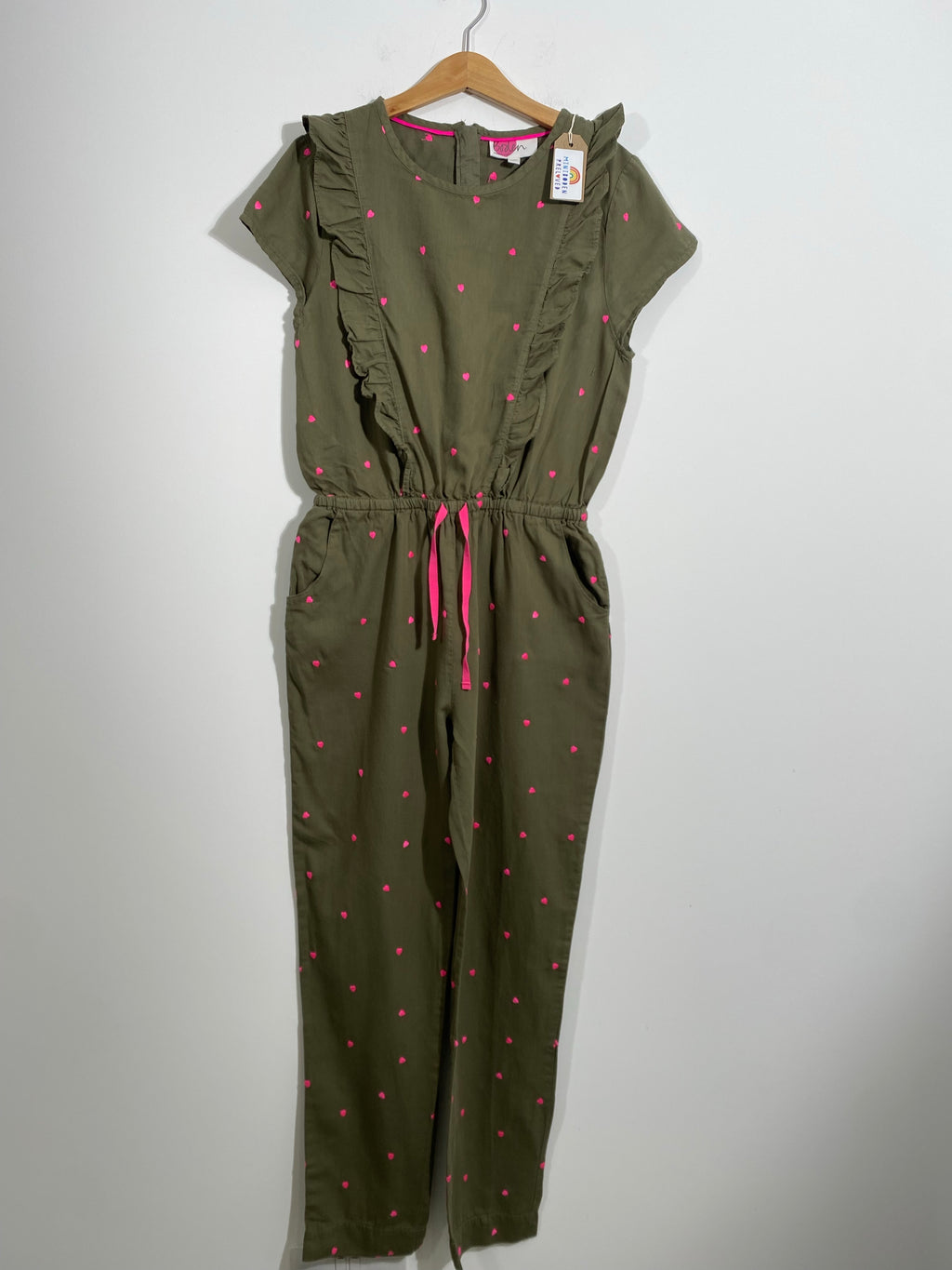 Khaki Embroidered Hearts Jumpsuit (13-14 Years)