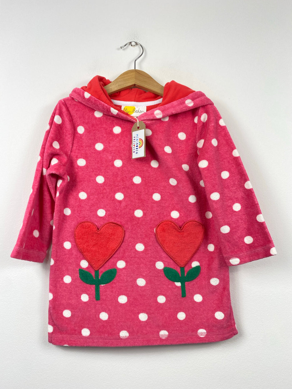 Raspberry Towelling Cover Up With Heart Pockets (2-3 Years)