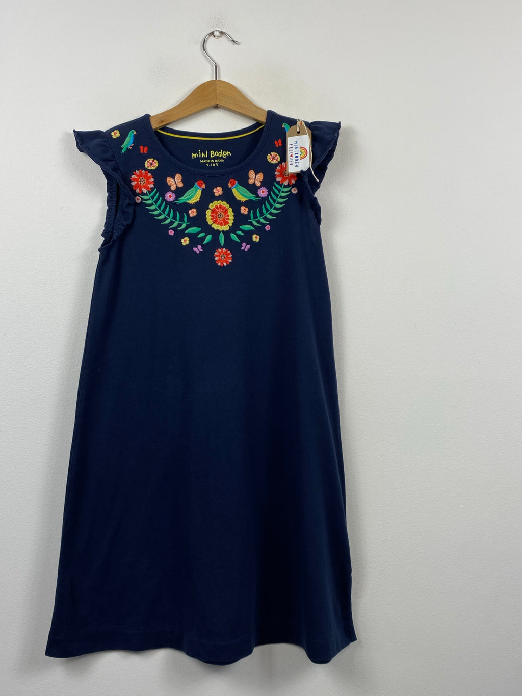 Embroidered Parrots Navy Sun Dress (9-10 Years)