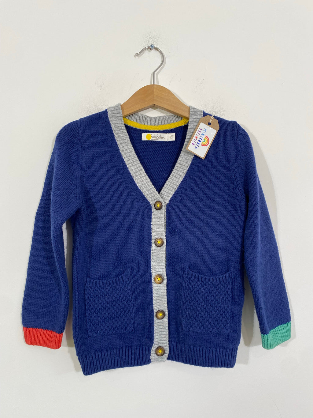 Navy Cardigan With Colourful Cuffs (2-3 Years)